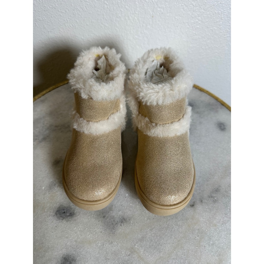 Dr. Scholls Girls Gold Glitter Faux Fur Trim Ankle Boots Size 12 Sparkle Shoes